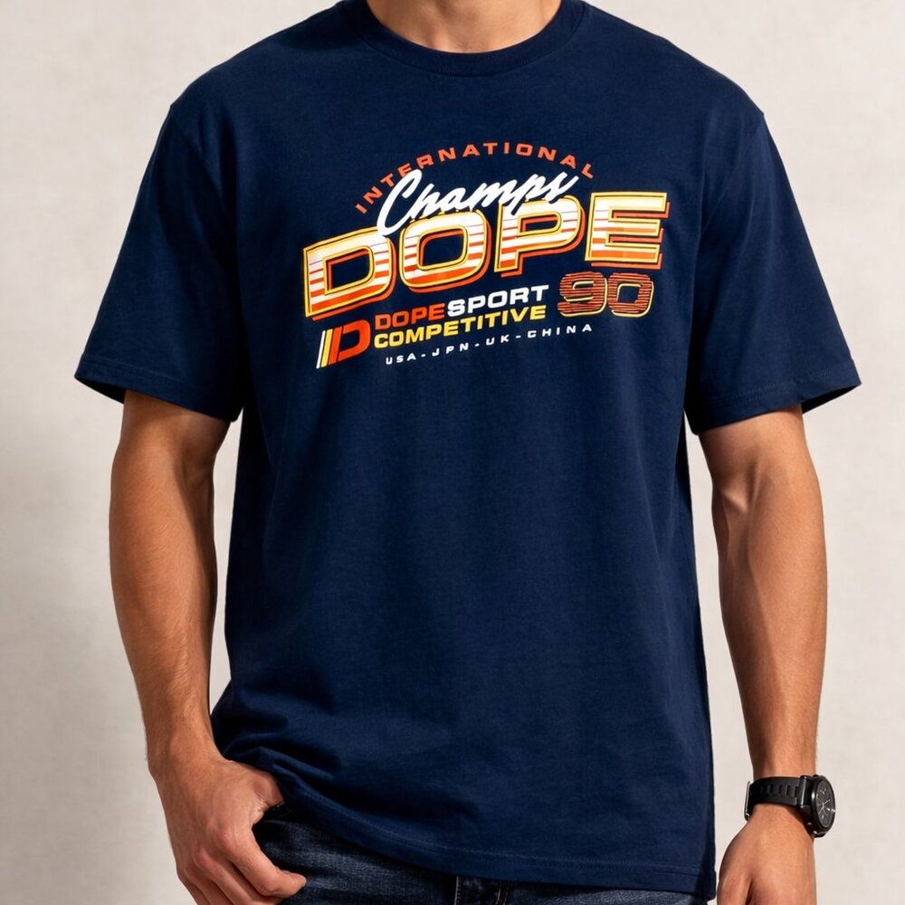 Dope Los Angeles Men's Large L Navy Sport Streetwear 100% Cotton Graphic T-Shirt